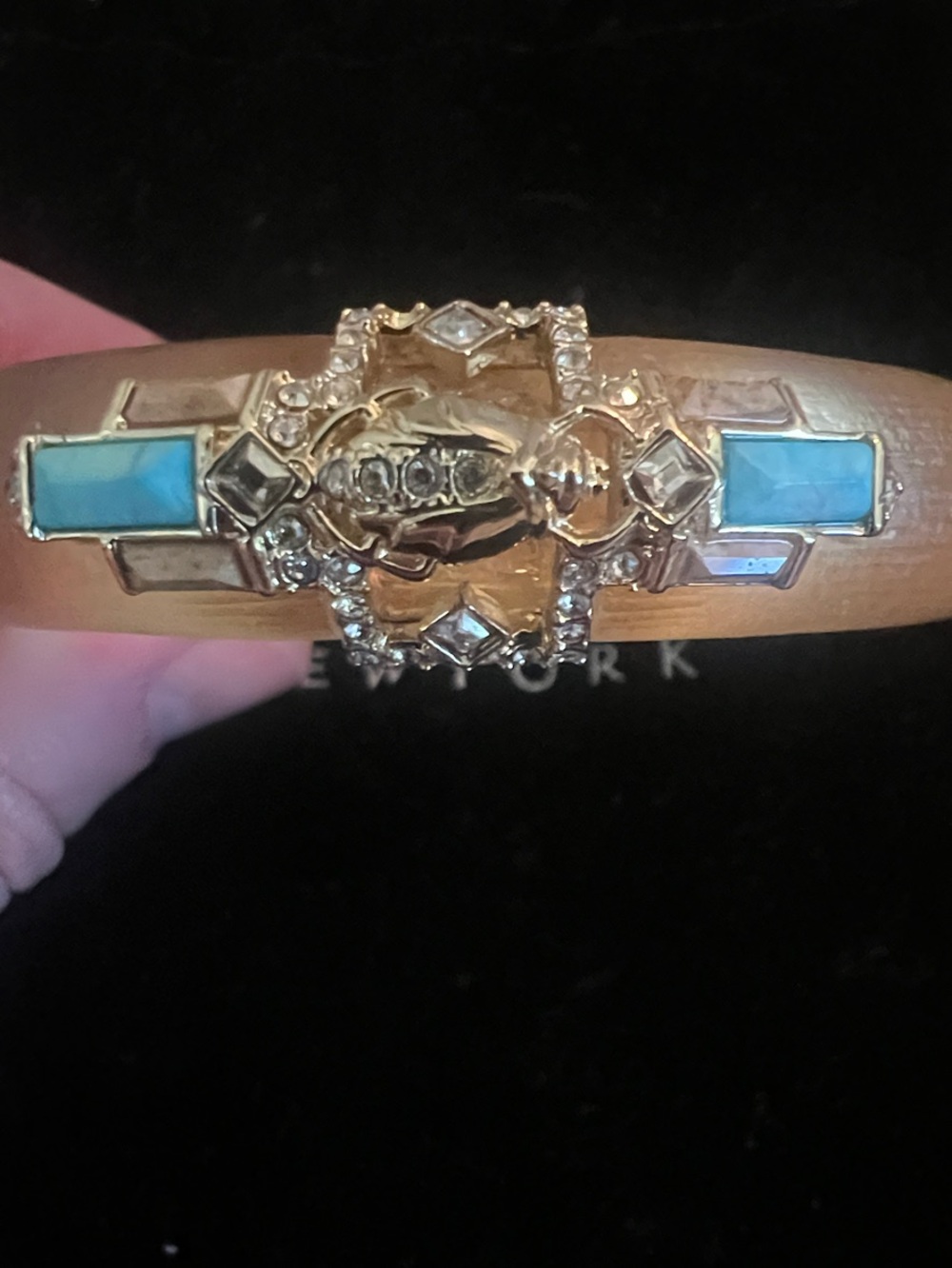 Alexis Bittar Clear Lucite Bangle Bracelet with Faux Turquoise/Swarovski - Picture 2 of 3